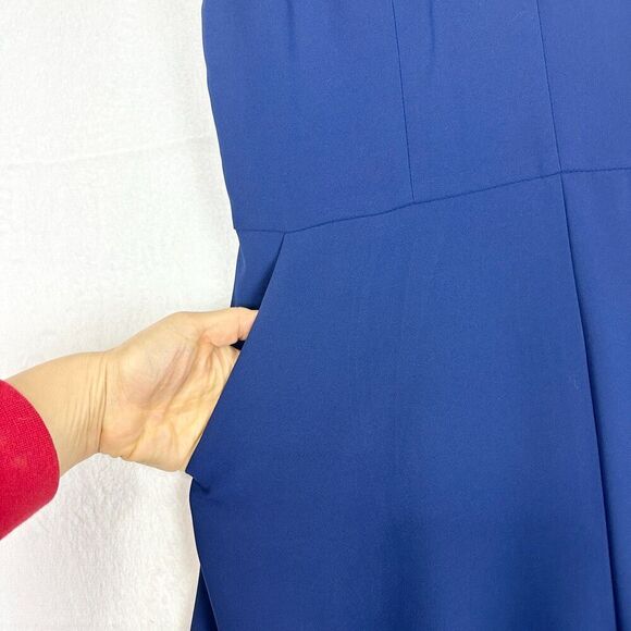 Amanda Uprichard Iris Jumpsuit Size Large Navy Blue Bow Blogger Fave Wide Leg - Picture 9 of 12